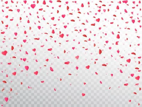 Heart confetti falling on transparent background. Flower petal in shape of he Stock Illustration