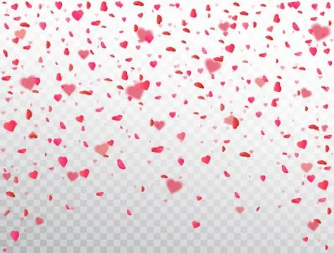 Heart confetti falling on transparent background. Flower petal in shape of he Stock Illustration