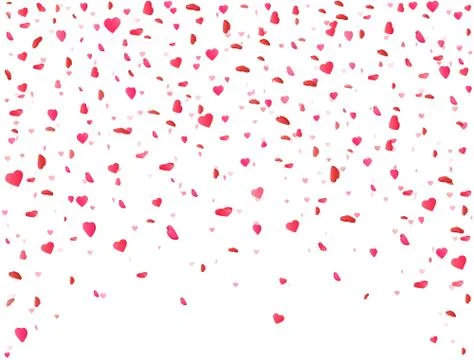 Heart confetti falling on white background. Flower petal in shape of heart. V Stock Illustration