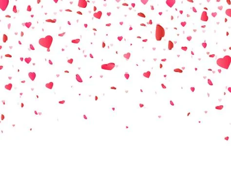Heart confetti falling on white background. Valentines Day background with 3d Stock Illustration