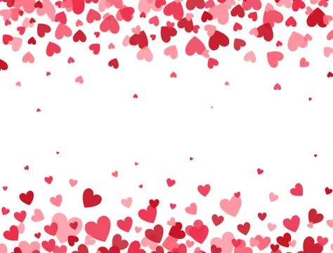 Heart confetti falling on white background. Red and pink hearts frame. Valent Stock Illustration