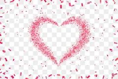 Heart background. Falling red love hearts confetti shapes on