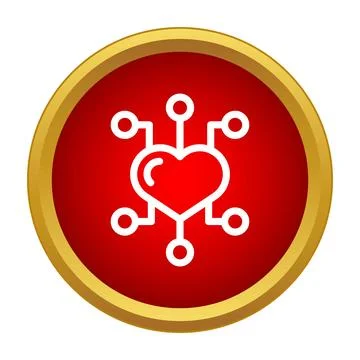 Heart connecting to network nodes inside circular icon Illustrazione stock