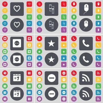 Heart, Connection, Mouse, Socket, Star, Receiver, Plus one, Minus, RSS icon symb 스톡 일러스트