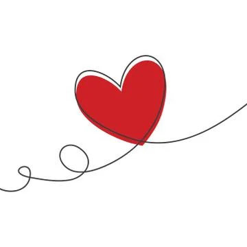 Heart in continuous drawing lines and glitch red heart in a flat style in Stock Illustration