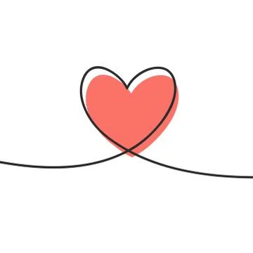 Heart in continuous drawing lines and glitch red heart in a flat style in Stock Illustration