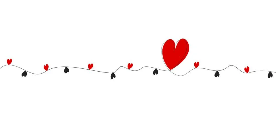 Heart. Continuous line art drawing. red hearts and black hearts vector Stock Illustration