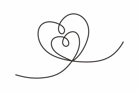 Heart continuous one line drawing, Double heart hand drawn Stock Illustration