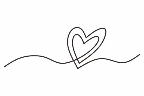 Heart continuous one line drawing, Double heart hand drawn 스톡 일러스트