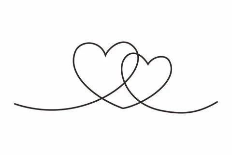 Heart continuous one line drawing, Double heart hand drawn Stock Illustration