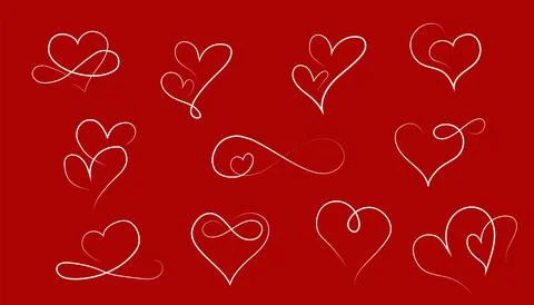 Heart continuous one line drawing. Vector on red background Illustrazione stock