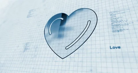 Heart contour 3d symbol on project scheme Stock Footage 340041748