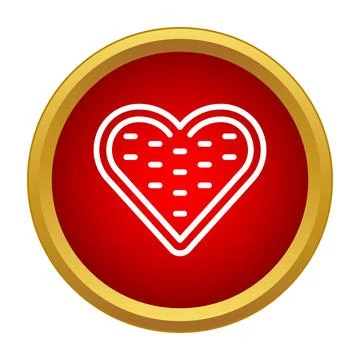 Heart cookie icon within red circle with gold border Stock Illustration