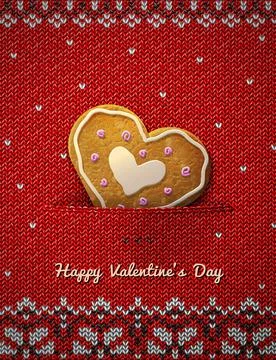 Heart cookie on knitted background Stock Illustration