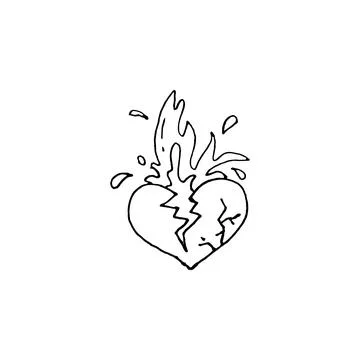 Heart, cracks, fire sketch vector illustration Stock Illustration