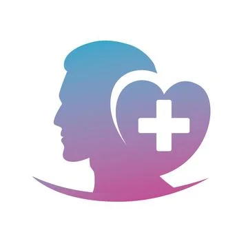 Heart with cross inside human head block style icon design, Mental health mind s Stock Illustration