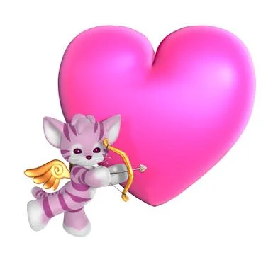 Heart with Cupid Kitty Stock Illustration