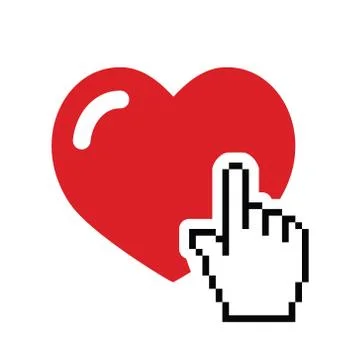 Heart with cursor hand icon – Valentine’s, love, online dating concept Illustrazione stock