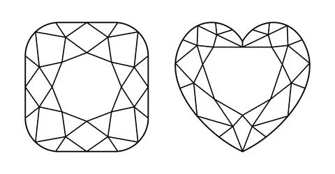 Heart, Cushion angular diamond cut shape icons. Brilliant Heart, Cushion shaped Stockillustratie