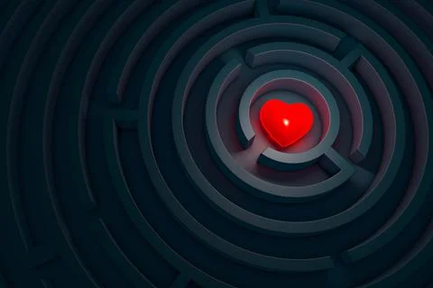 Heart in the dark labyrinth, 3d illustration. Stock Illustration