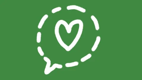 Heart dashed speech bubble hand-drawn cartoon graphic with chalk outline icon Stock Footage 339513489
