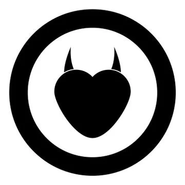 Heart with devil horn icon black color in circle Stock Illustration
