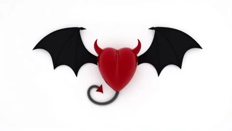 A heart with devil horns and devil tails flapping its black wings Video stock 301282509