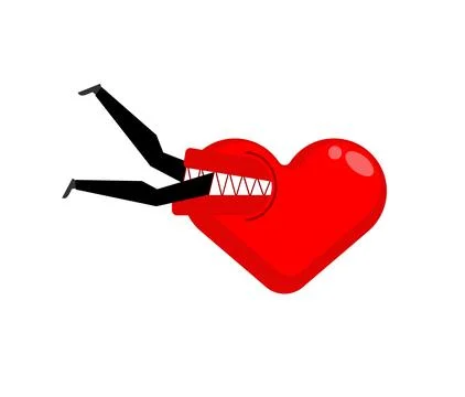 Heart devours man. Love with its mouth ate a man. Concept of evil love, pre.. Stock Illustration