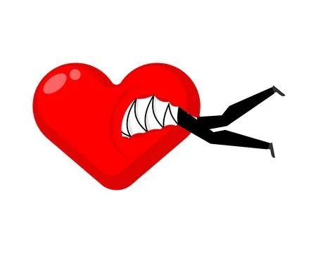Heart devours man. Love with its mouth ate a man. Concept of evil love, pre.. Stock Illustration