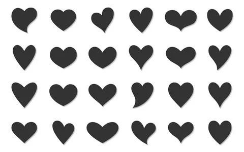 Heart diff shape black silhouette flat set Stock Illustration
