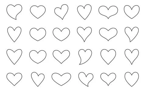 Heart diff shape editable stroke black line set Stock Illustration