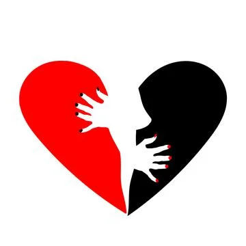Heart is divided into two halves. Red and the black. Stock Illustration
