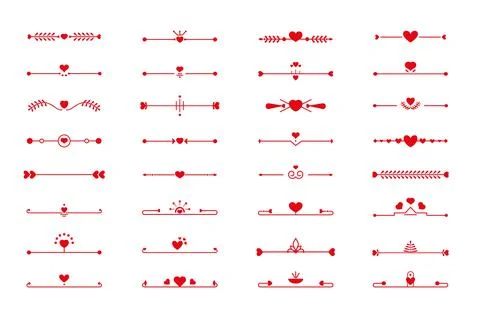 Heart divider red line border set vector page text Stock Illustration