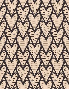 Heart doodle seamless pattern. Hand drawn ink brush line in grey, sketchy 스톡 일러스트