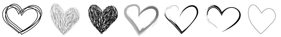 Heart doodles vector set, hand drawn hearts collection. Stock Illustration