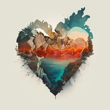 Heart. Double exposure heart. love poster. valentines day background Stock Illustration