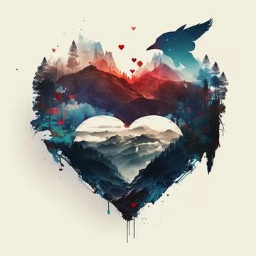 Heart. Double exposure heart. love poster. valentines day background Stock Illustration
