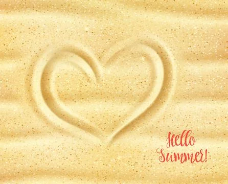 Heart drawing on beach sand top view sign Stock Illustration