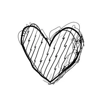 Heart drawing with lines and scribbles on white background showing simple a.. Stock Illustration