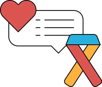 A heart is drawn above a speech bubble with a ribbon and a cross Ilustração Stock