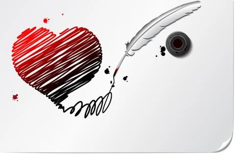 Heart drawn with a feather pen Stock Illustration