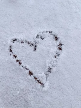 Heart Drawn In The Frost Snow Stock Photos