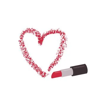 Heart drawn red lipstick. Vector image isolated on white background. Stock Illustration