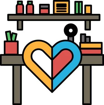A heart is drawn on a table with a variety of items on it Stock Illustration