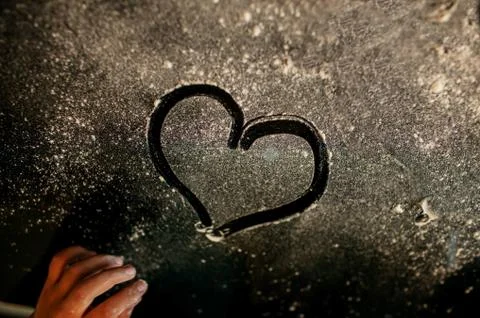 Heart Drawn On Wheat Flour On Table. Stock Photos