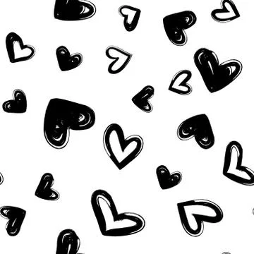 Heart dry brush vector seamless modern pattern. Trendy ink hand Stock Illustration