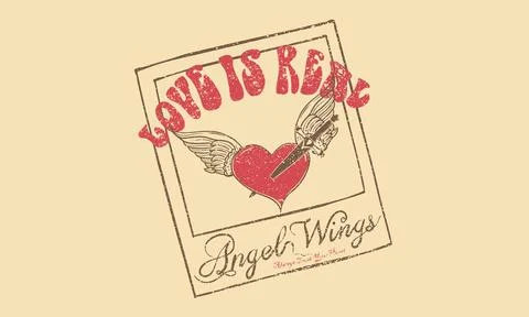 Heart with eagle wing artwork for apparel. Stock Illustration