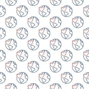 Heart with Earth vector concept line seamless pattern Illustrazione stock