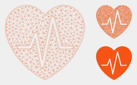 Heart EKG Vector Mesh 2D Model and Triangle Mosaic Icon 库存插图