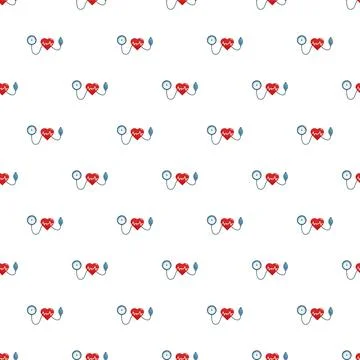Heart electrocardiogram and tonometer measuring blood pressure pattern Illustrazione stock